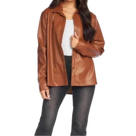 NWT Mudpie Salem Faux Leather Brown Shacket Size XL - Picture 2 of 6